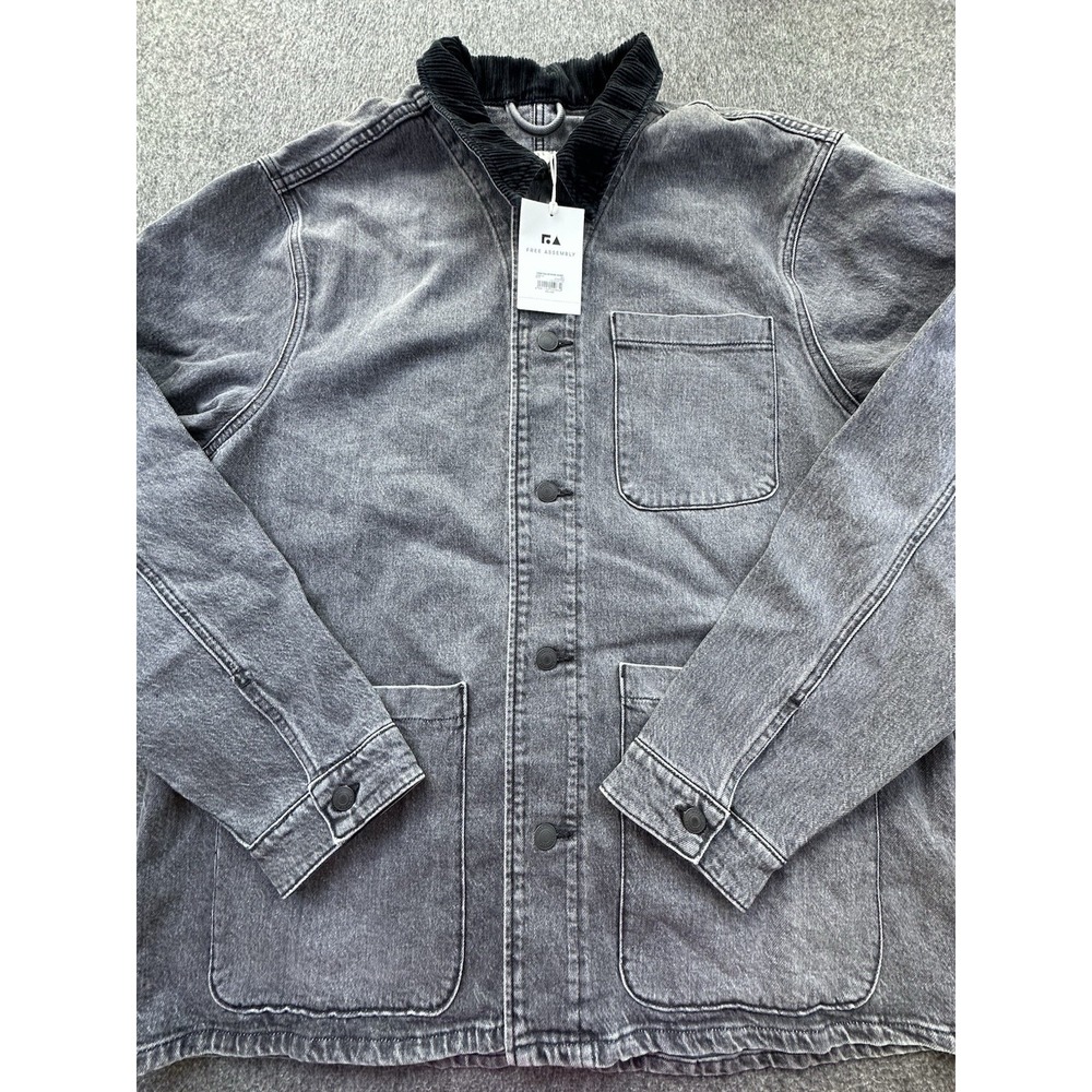 Free Assembly Jacket Mens XLarge Grey Denim‎ Corduroy Collar Work Pockets New